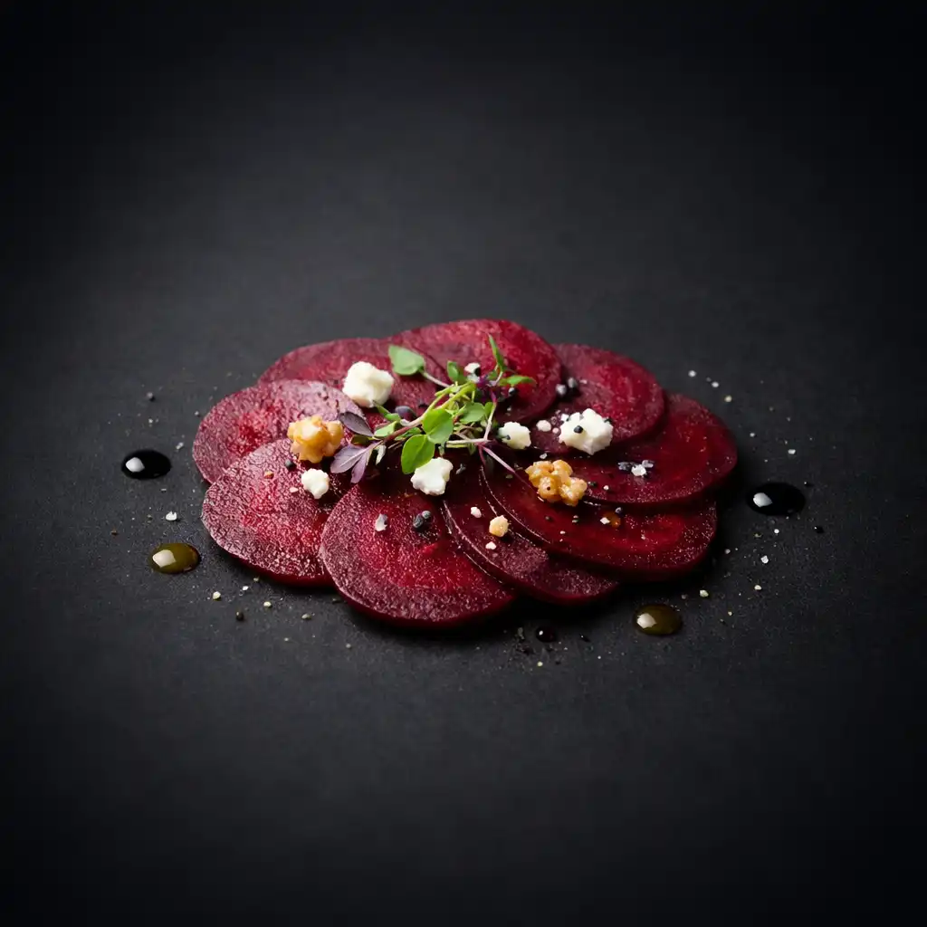 Carpaccio z červené řepy s minimalistickou prezentací